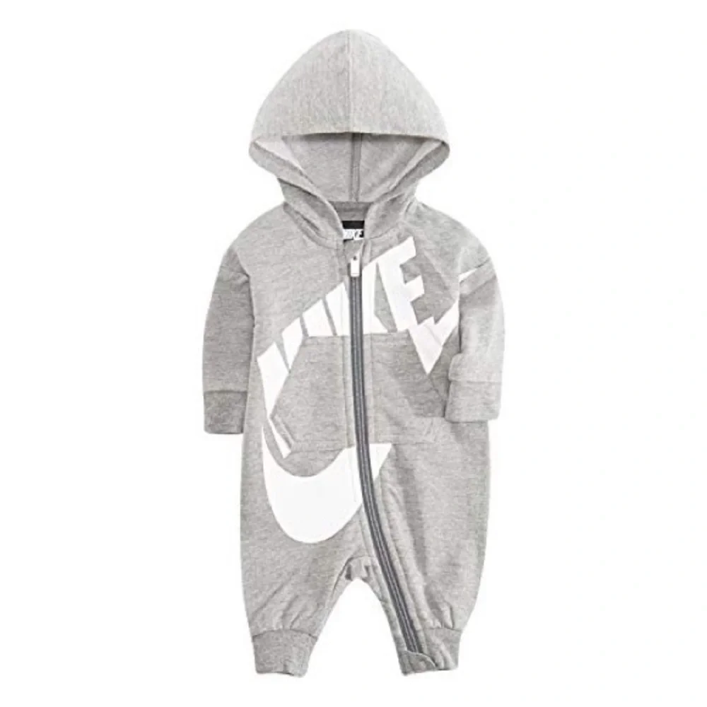 Nike Baby Hooded Coverall Sweatshirt Heathered Gray Baby Size 9 Months